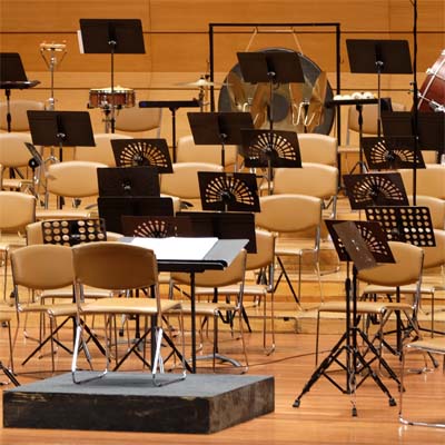 School auditorium setup for a band performance