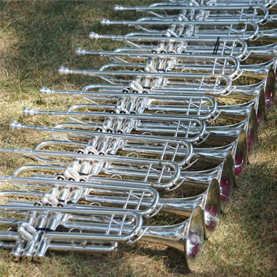 A row of marching trumpets