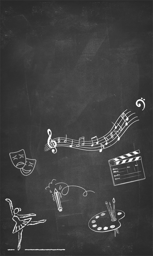 FALA logo floating above a blackboard with fine arts drawings on it