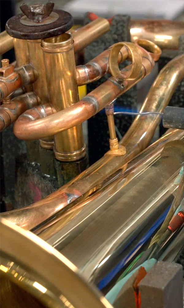 A Euphonium being manufactured