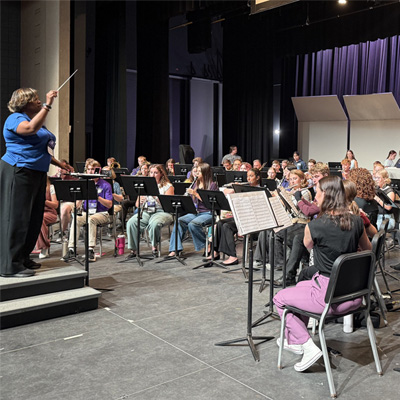 A student orchestra practicing