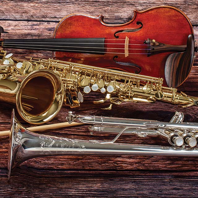 Instruments on a wooden background