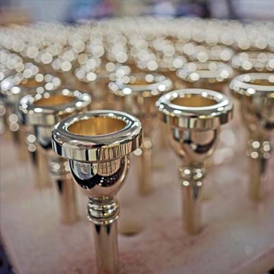 Bach mouthpieces in a holding rack