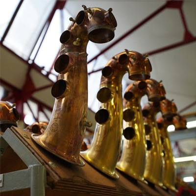 Saxophone bells with freshly drilled holes