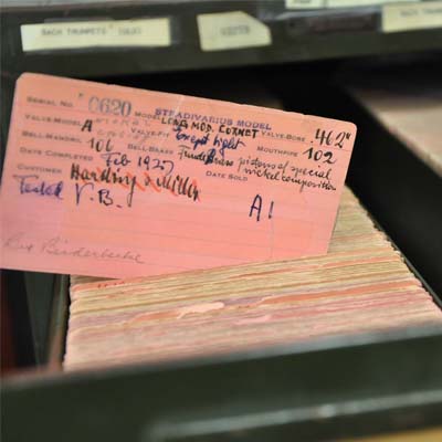 An old drawer of instrument registration cards